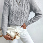 Cable Knit Sweater Women's Pink Long Sleeve Chunky Pullover – Casual, Winter Layering