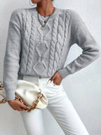 Cable Knit Sweater Women's Pink Long Sleeve Chunky Pullover – Casual, Winter Layering