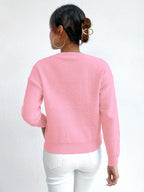 Cable Knit Sweater Women's Pink Long Sleeve Chunky Pullover – Casual, Winter Layering