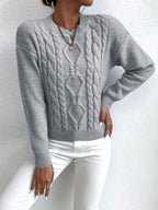 Cable Knit Sweater Women's Pink Long Sleeve Chunky Pullover – Casual, Winter Layering