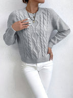 Cable Knit Sweater Women's Pink Long Sleeve Chunky Pullover – Casual, Winter Layering