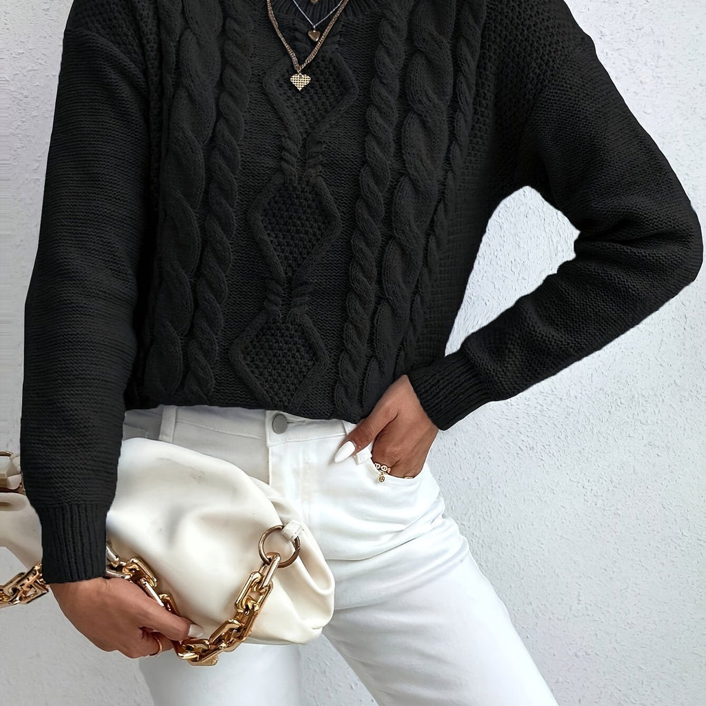 Cable Knit Sweater Women's Pink Long Sleeve Chunky Pullover – Casual, Winter Layering