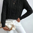 Cable Knit Sweater Women's Pink Long Sleeve Chunky Pullover – Casual, Winter Layering