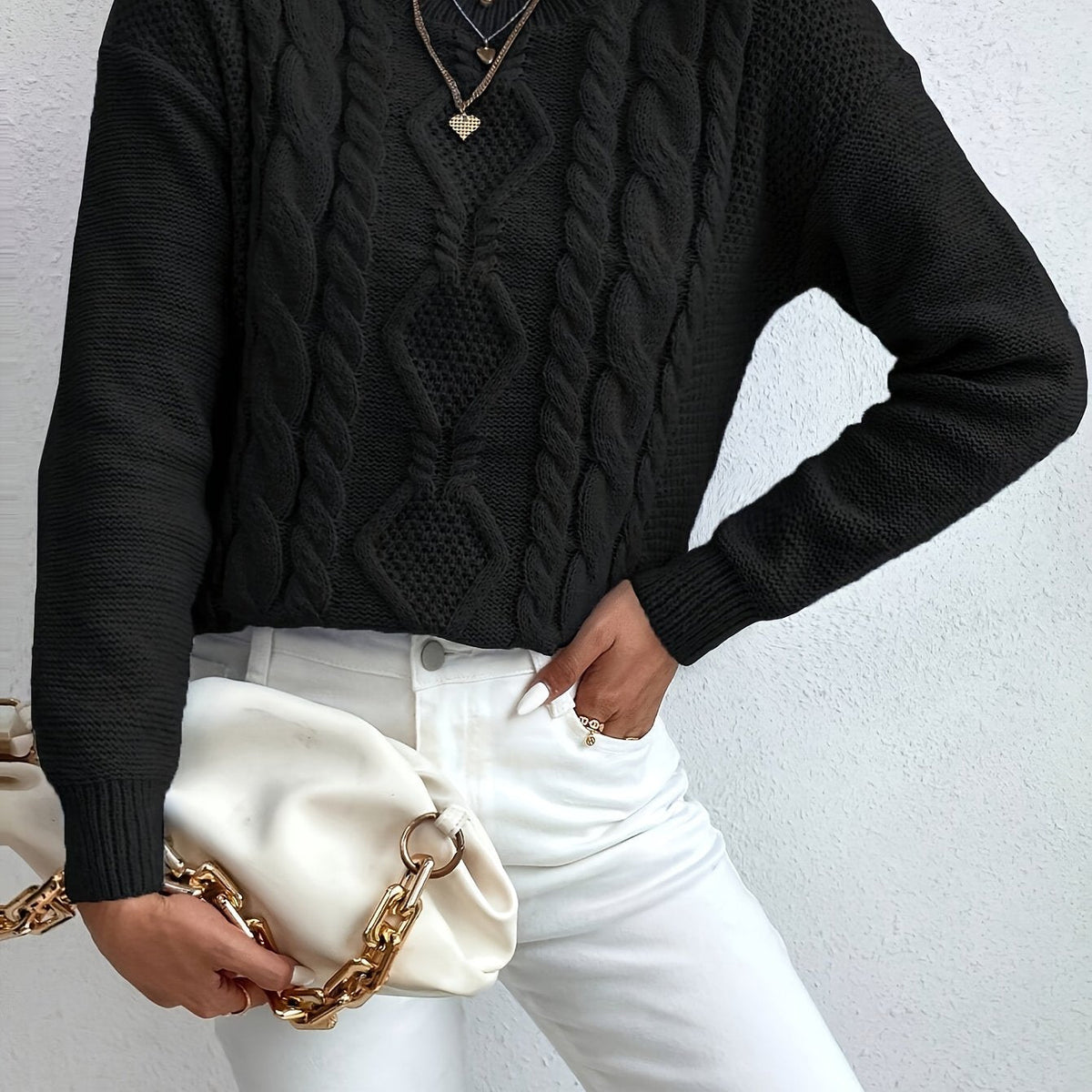 Cable Knit Sweater Women's Pink Long Sleeve Chunky Pullover – Casual, Winter Layering