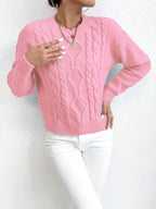 Cable Knit Sweater Women's Pink Long Sleeve Chunky Pullover – Casual, Winter Layering