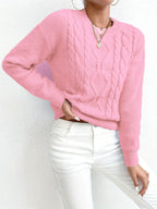 Cable Knit Sweater Women's Pink Long Sleeve Chunky Pullover – Casual, Winter Layering