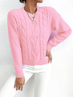 Cable Knit Sweater Women's Pink Long Sleeve Chunky Pullover – Casual, Winter Layering