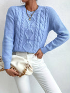 Cable Knit Sweater Women's Pink Long Sleeve Chunky Pullover – Casual, Winter Layering