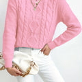Cable Knit Sweater Women's Pink Long Sleeve Chunky Pullover – Casual, Winter Layering