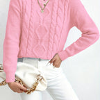 Cable Knit Sweater Women's Pink Long Sleeve Chunky Pullover – Casual, Winter Layering