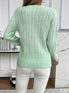 Cable Knit Sweater Women's Round Neck Long Sleeve Mint Green Pullover – Casual, Office, Fall Winter, Gift