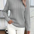 Cable Knit Sweater Women's Round Neck Long Sleeve Mint Green Pullover – Casual, Office, Fall Winter, Gift