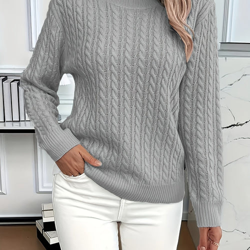 Cable Knit Sweater Women's Round Neck Long Sleeve Mint Green Pullover – Casual, Office, Fall Winter, Gift