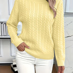 Cable Knit Sweater Women's Round Neck Long Sleeve Mint Green Pullover – Casual, Office, Fall Winter, Gift
