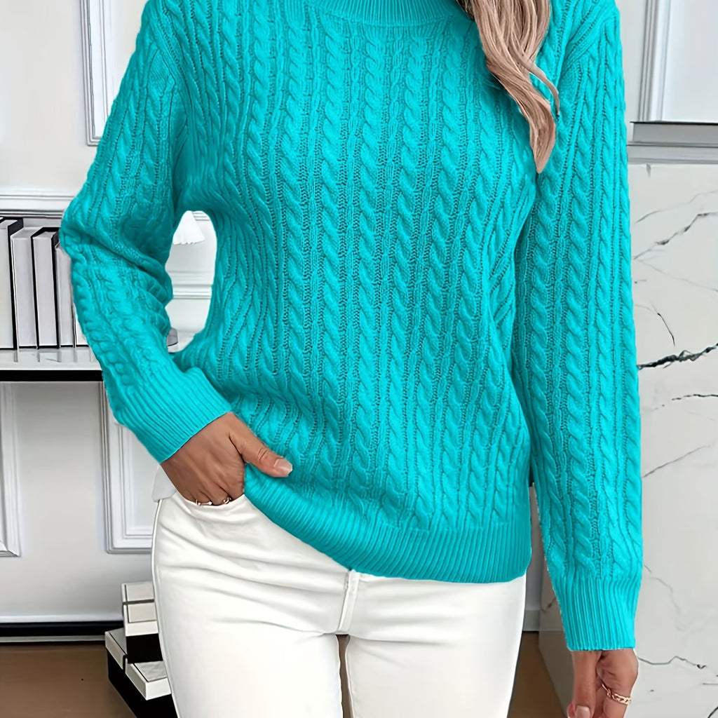 Cable Knit Sweater Women's Round Neck Long Sleeve Mint Green Pullover – Casual, Office, Fall Winter, Gift