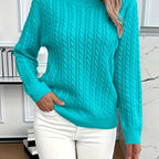 Cable Knit Sweater Women's Round Neck Long Sleeve Mint Green Pullover – Casual, Office, Fall Winter, Gift