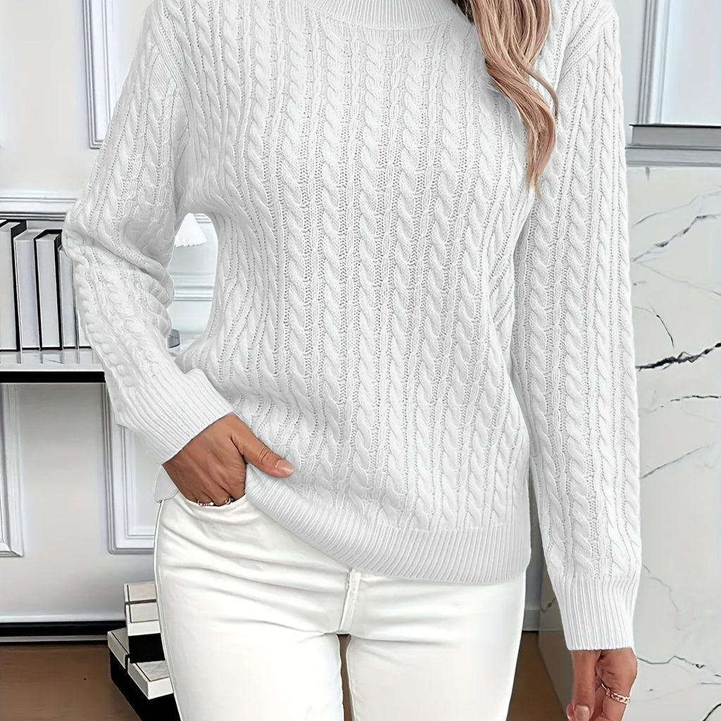 Cable Knit Sweater Women's Round Neck Long Sleeve Mint Green Pullover – Casual, Office, Fall Winter, Gift
