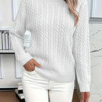 Cable Knit Sweater Women's Round Neck Long Sleeve Mint Green Pullover – Casual, Office, Fall Winter, Gift