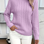 Cable Knit Sweater Women's Round Neck Long Sleeve Mint Green Pullover – Casual, Office, Fall Winter, Gift