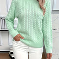 Cable Knit Sweater Women's Round Neck Long Sleeve Mint Green Pullover – Casual, Office, Fall Winter, Gift
