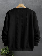 Cable Knit Textured Crew Neck Sweatshirt Black Men's Long Sleeve Pullover – Casual, Office