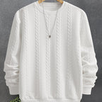 Cable Knit Textured Crew Neck Sweatshirt Black Men's Long Sleeve Pullover – Casual, Office