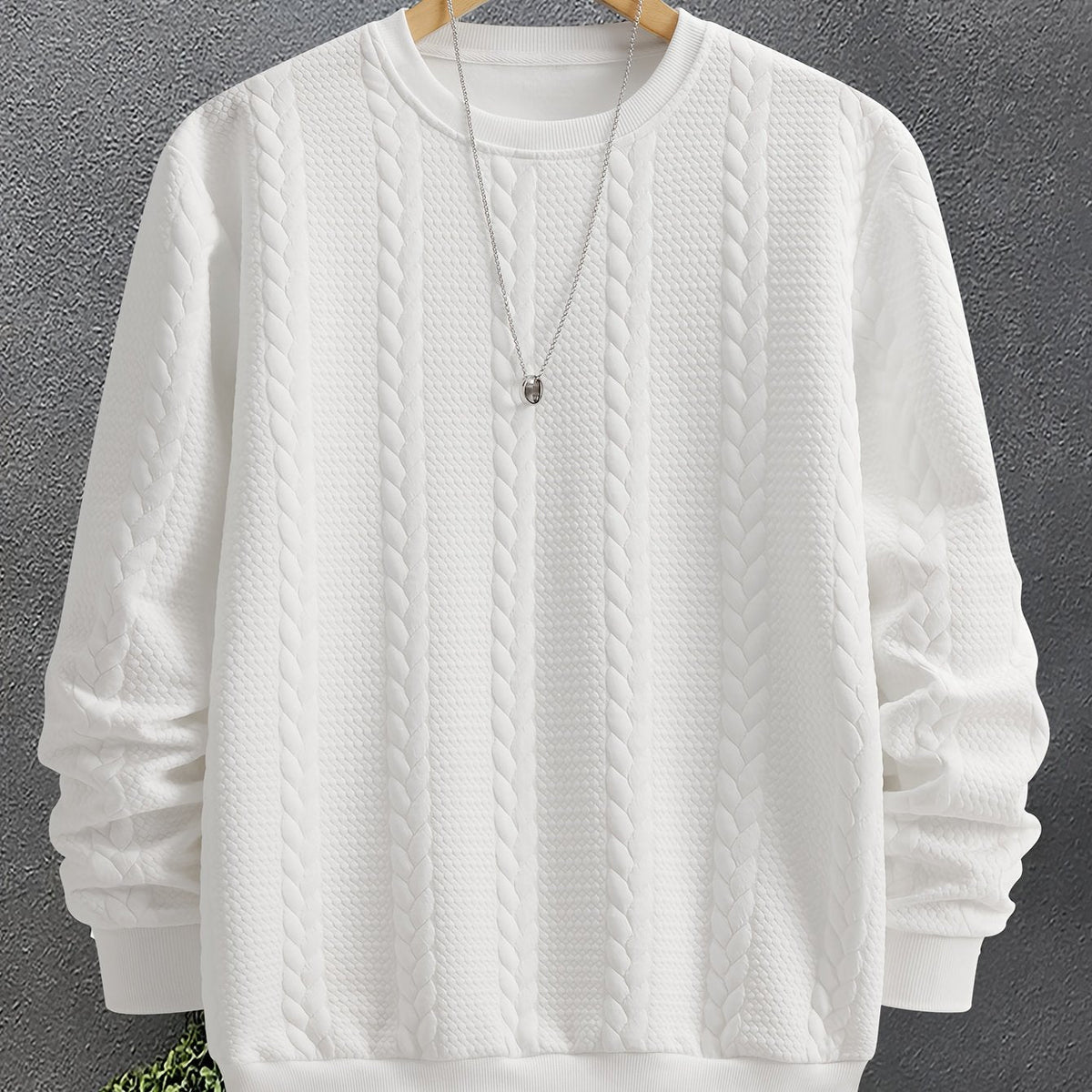 Cable Knit Textured Crew Neck Sweatshirt Black Men's Long Sleeve Pullover – Casual, Office
