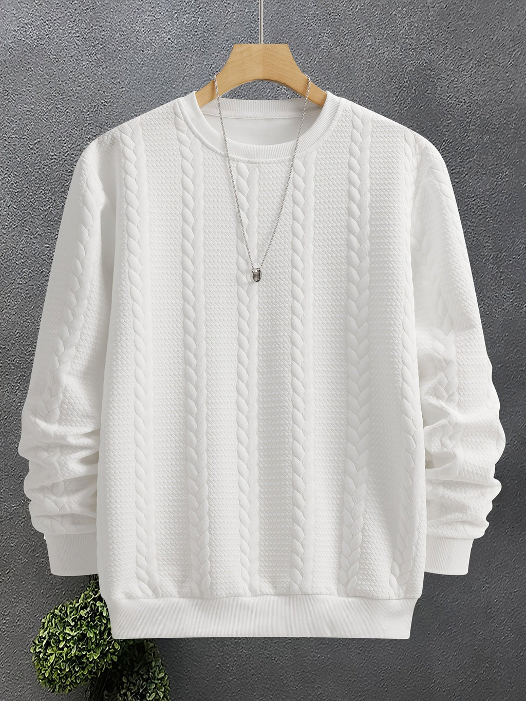 Cable Knit Textured Crew Neck Sweatshirt Black Men's Long Sleeve Pullover – Casual, Office