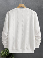 Cable Knit Textured Crew Neck Sweatshirt Black Men's Long Sleeve Pullover – Casual, Office