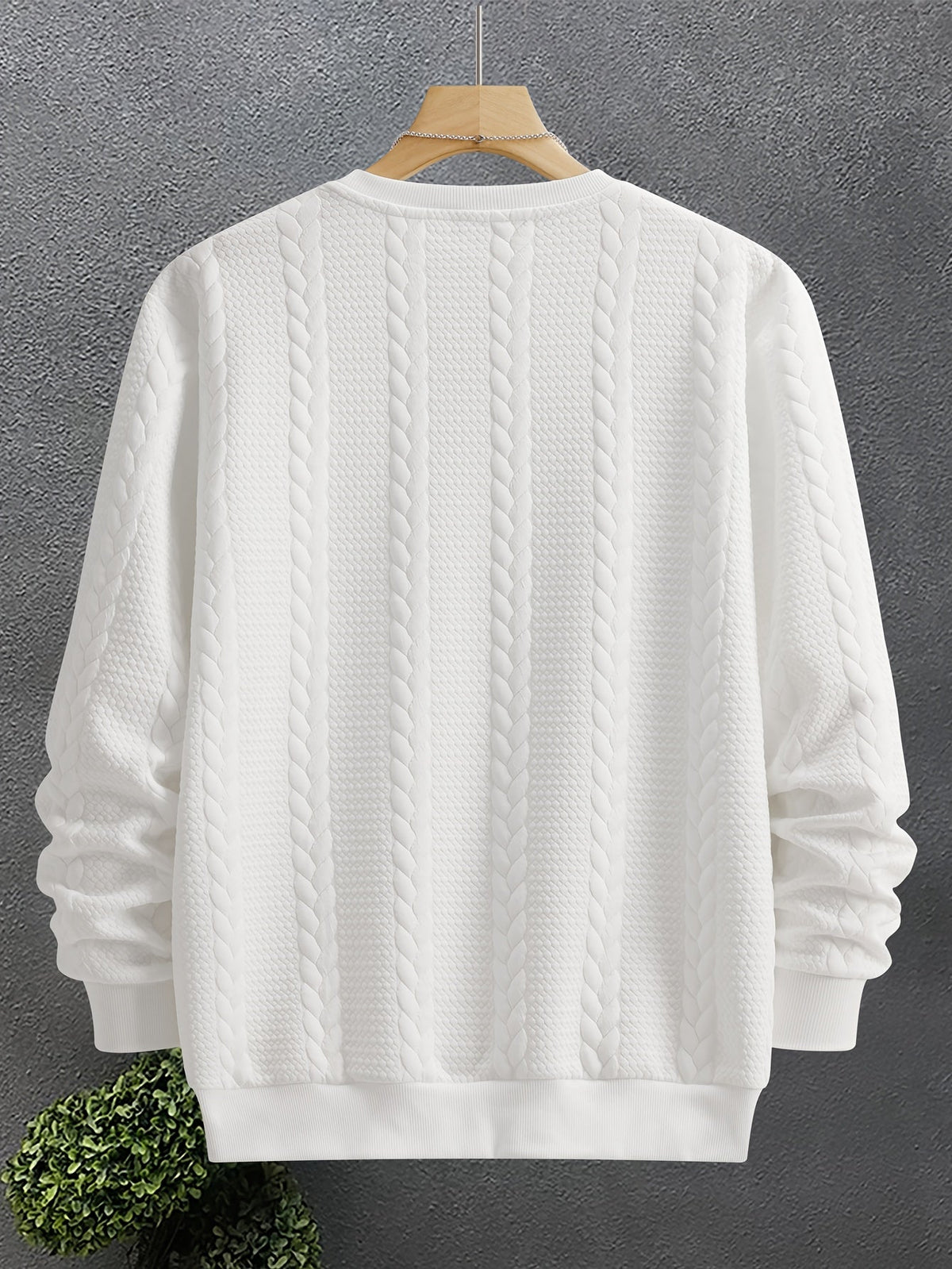 Cable Knit Textured Crew Neck Sweatshirt Black Men's Long Sleeve Pullover – Casual, Office