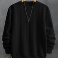 Cable Knit Textured Crew Neck Sweatshirt Black Men's Long Sleeve Pullover – Casual, Office