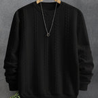 Cable Knit Textured Crew Neck Sweatshirt Black Men's Long Sleeve Pullover – Casual, Office