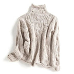Cable-Knit Turtleneck Sweater Women's Light Blue Relaxed Fit Pullover – Casual, Office, Winter, Gift