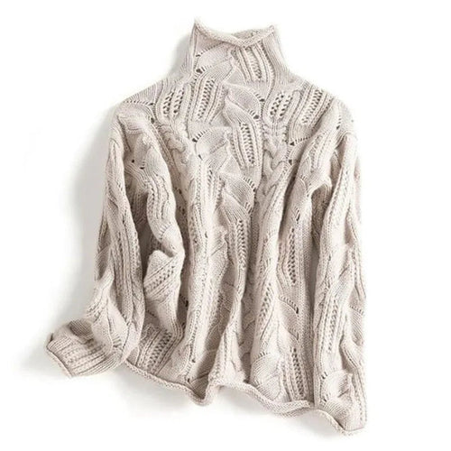 Cable-Knit Turtleneck Sweater Women's Light Blue Relaxed Fit Pullover – Casual, Office, Winter, Gift