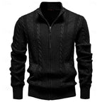 Cable Knit Zip-Up Cardigan Men's Stand Collar Sweater Jacket – Casual, Office, Gift
