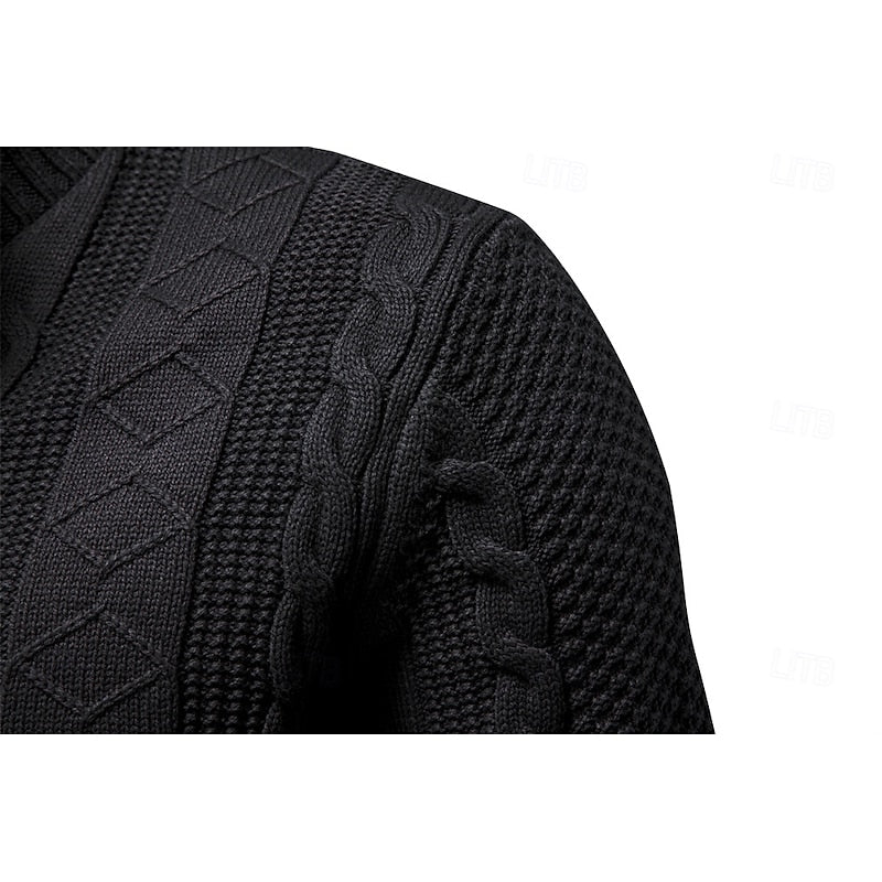 Cable Knit Zip-Up Cardigan Men's Stand Collar Sweater Jacket – Casual, Office, Gift