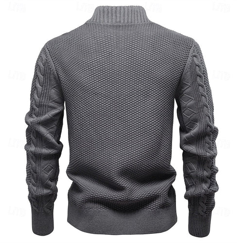 Cable Knit Zip-Up Cardigan Men's Stand Collar Sweater Jacket – Casual, Office, Gift