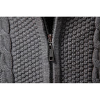 Cable Knit Zip-Up Cardigan Men's Stand Collar Sweater Jacket – Casual, Office, Gift