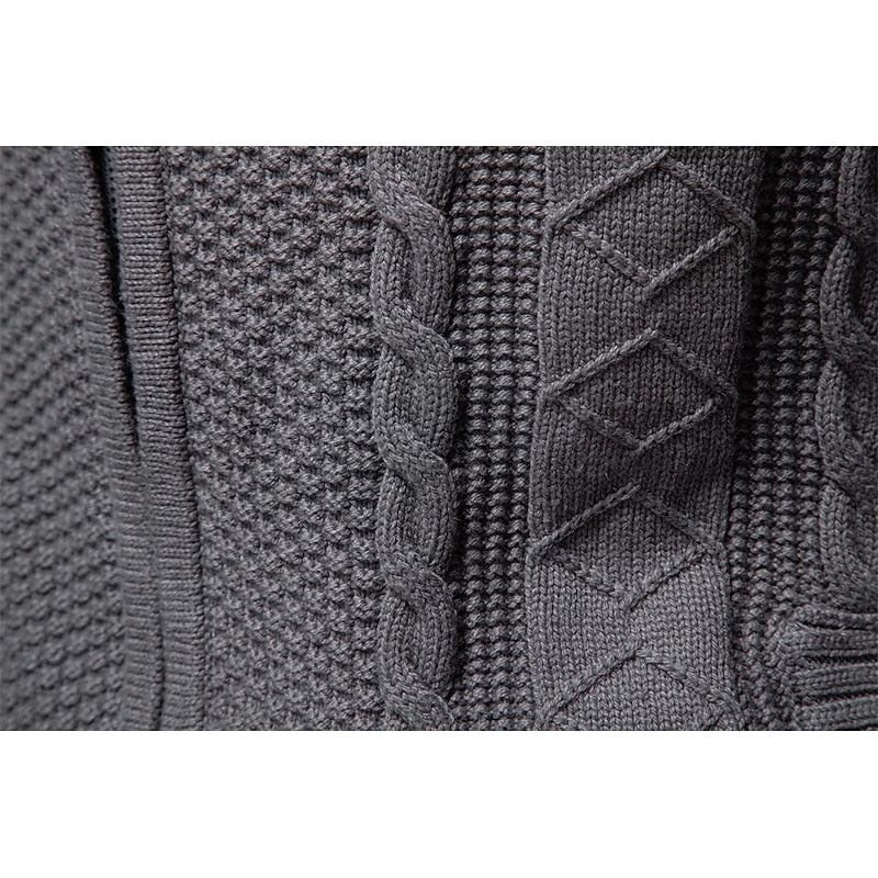 Cable Knit Zip-Up Cardigan Men's Stand Collar Sweater Jacket – Casual, Office, Gift
