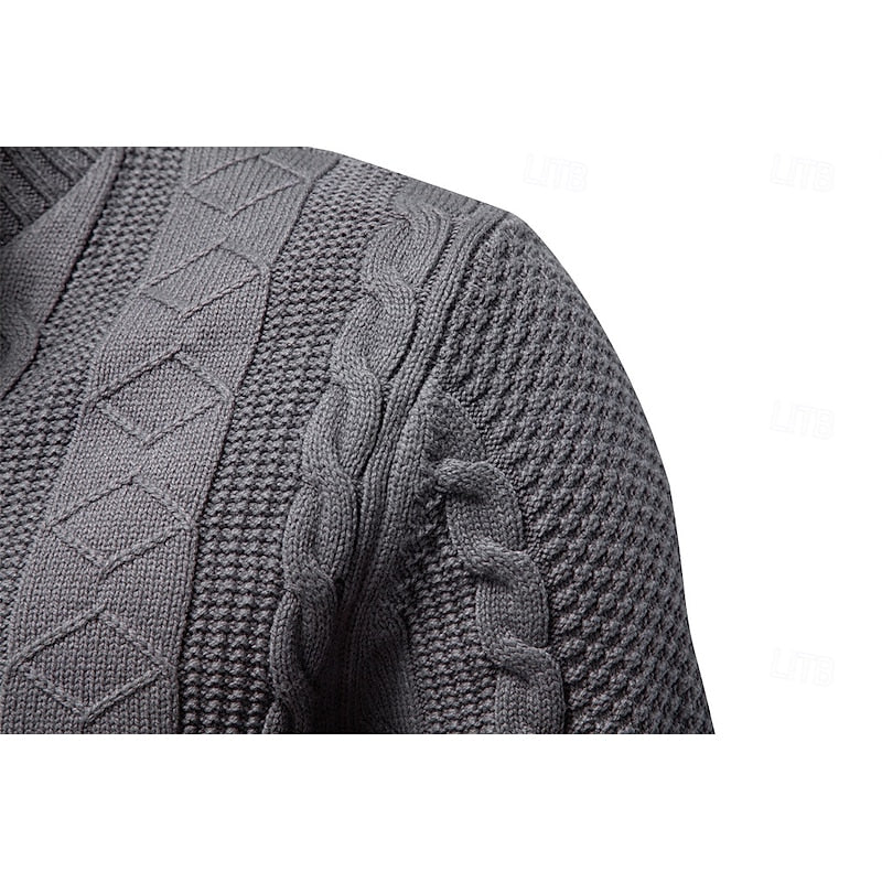 Cable Knit Zip-Up Cardigan Men's Stand Collar Sweater Jacket – Casual, Office, Gift