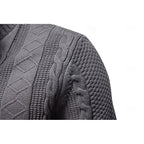 Cable Knit Zip-Up Cardigan Men's Stand Collar Sweater Jacket – Casual, Office, Gift