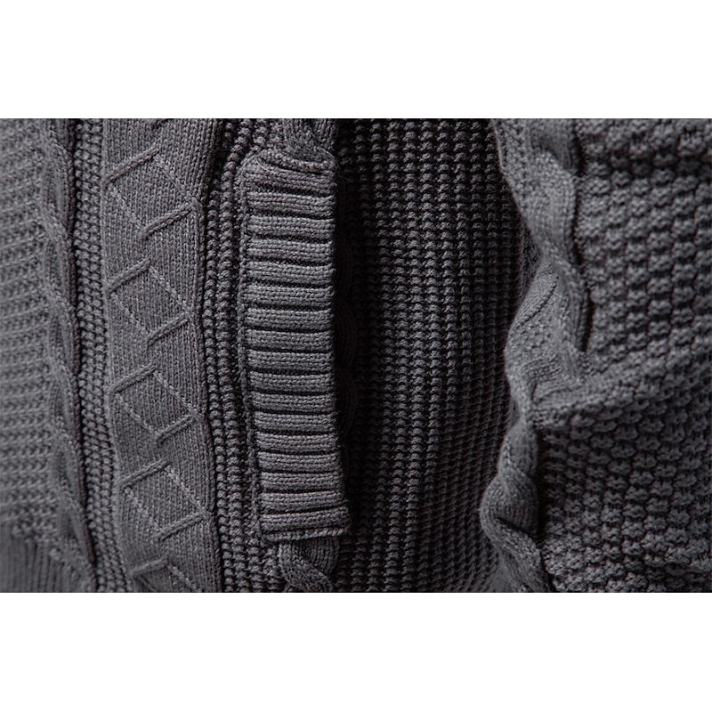 Cable Knit Zip-Up Cardigan Men's Stand Collar Sweater Jacket – Casual, Office, Gift