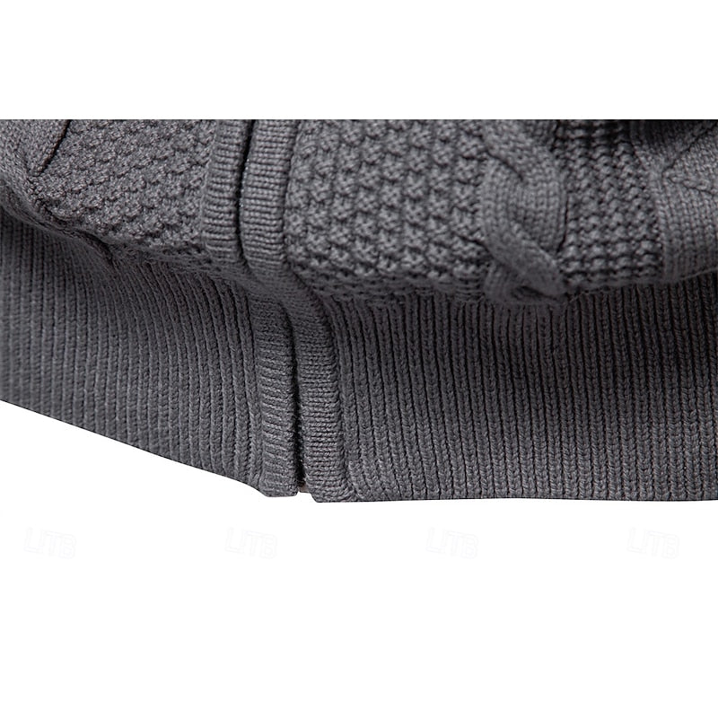 Cable Knit Zip-Up Cardigan Men's Stand Collar Sweater Jacket – Casual, Office, Gift