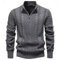 Cable Knit Zip-Up Cardigan Men's Stand Collar Sweater Jacket – Casual, Office, Gift