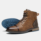 Cap-Toe Ankle Boots Men's Brown Leather Lace-Up Side Zip – Casual, Office, Everyday, Gift