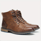 Cap-Toe Ankle Boots Men's Brown Leather Lace-Up Side Zip – Casual, Office, Everyday, Gift