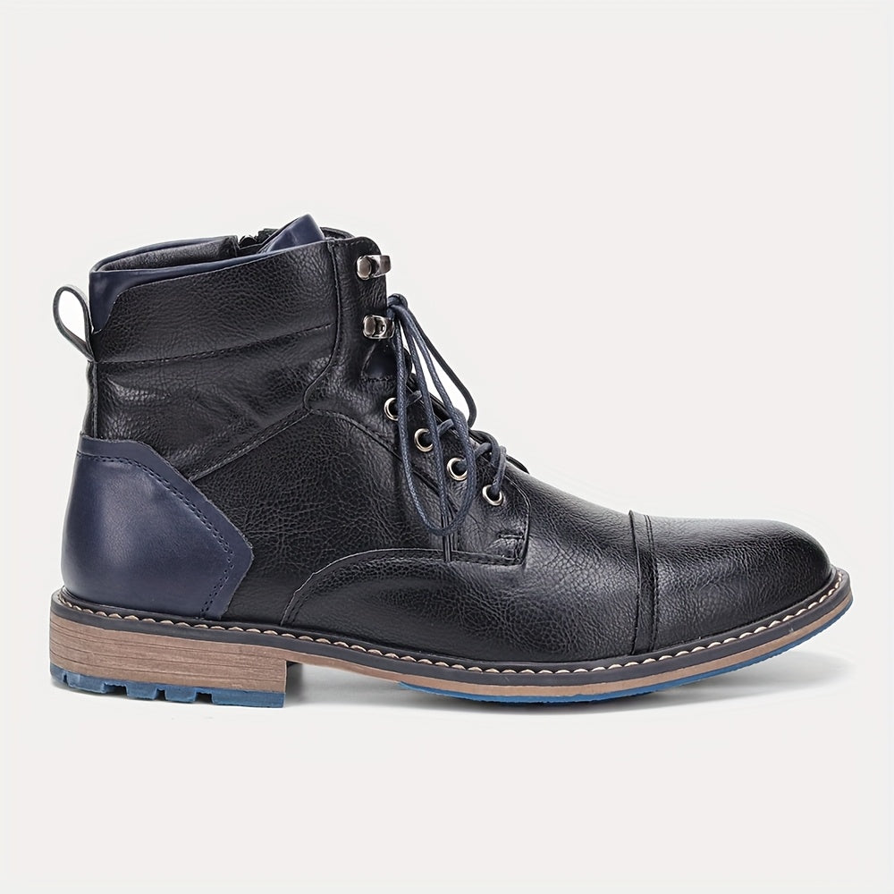 Cap-Toe Ankle Boots Men's Brown Leather Lace-Up Side Zip – Casual, Office, Everyday, Gift
