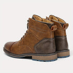 Cap-Toe Ankle Boots Men's Brown Leather Lace-Up Side Zip – Casual, Office, Everyday, Gift