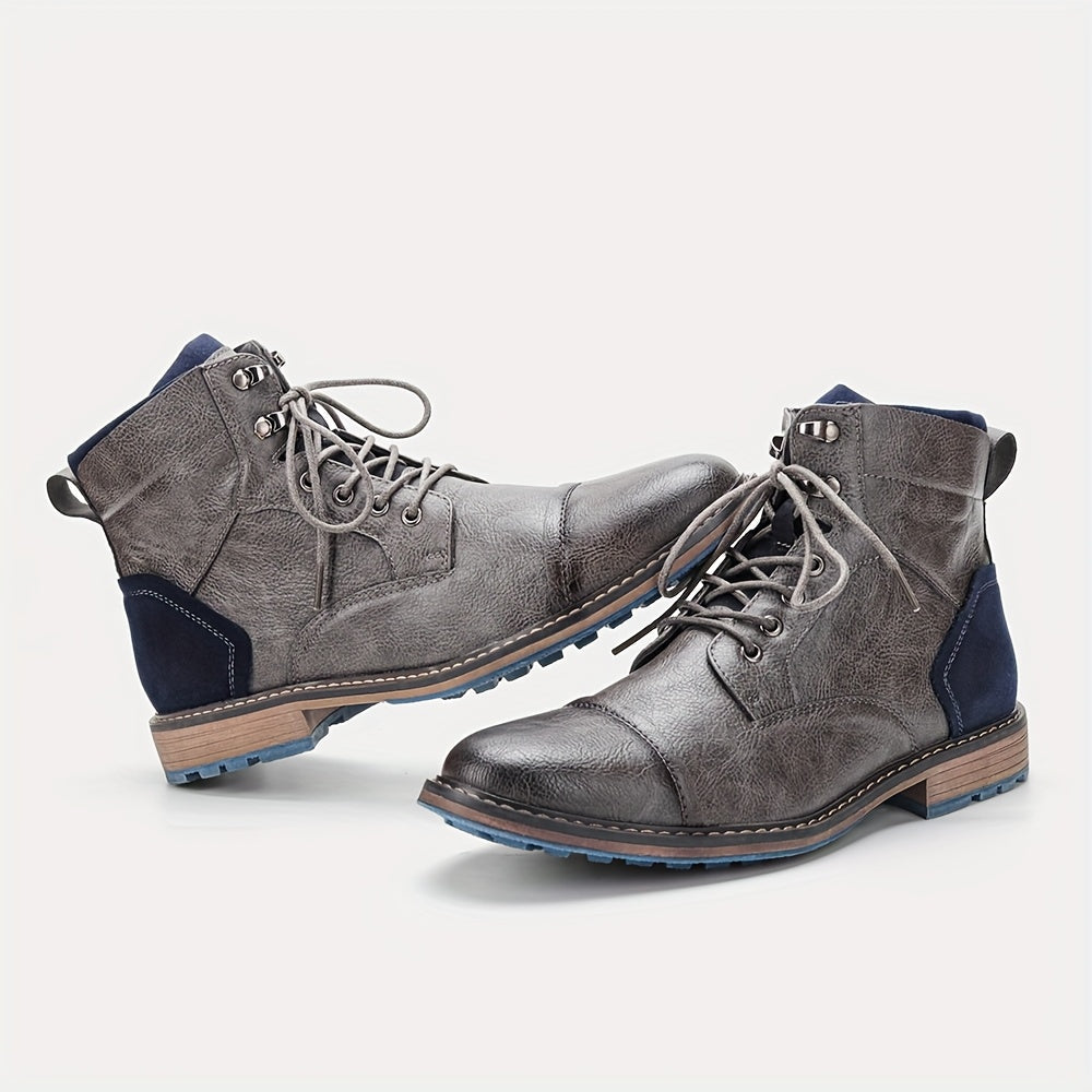 Cap-Toe Ankle Boots Men's Brown Leather Lace-Up Side Zip – Casual, Office, Everyday, Gift