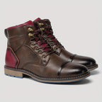 Cap-Toe Ankle Boots Men's Brown Leather Lace-Up Side Zip – Casual, Office, Everyday, Gift